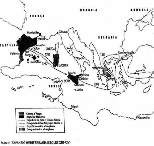 Mapa expansión mediterránea (siglos XIII-XIV)